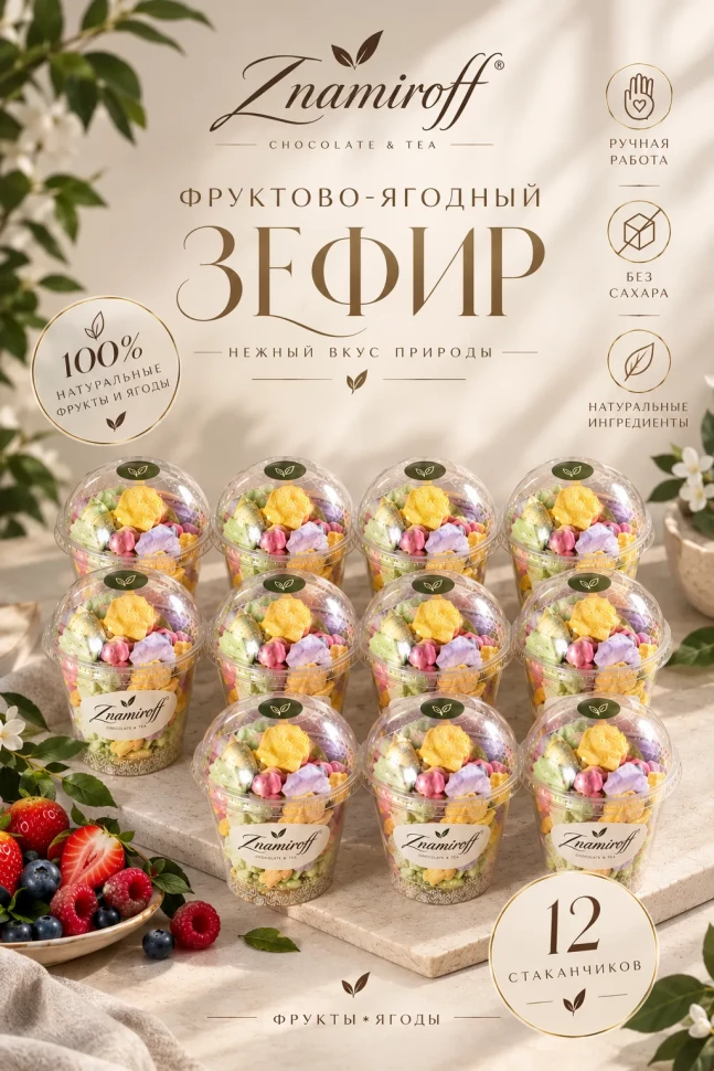  Зефир в стаканчиках без сахара(коробка 12шт по 100гр) в Екатеринбурге
