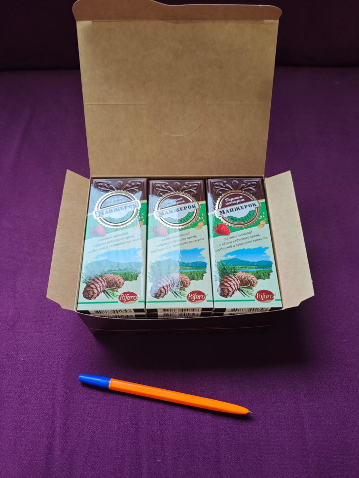  Риф и Ко Шоколадная плитка «Манжерок»(кедровые орехи, клубника, кунжут)  (блок 18шт по 55г)    в Екатеринбурге