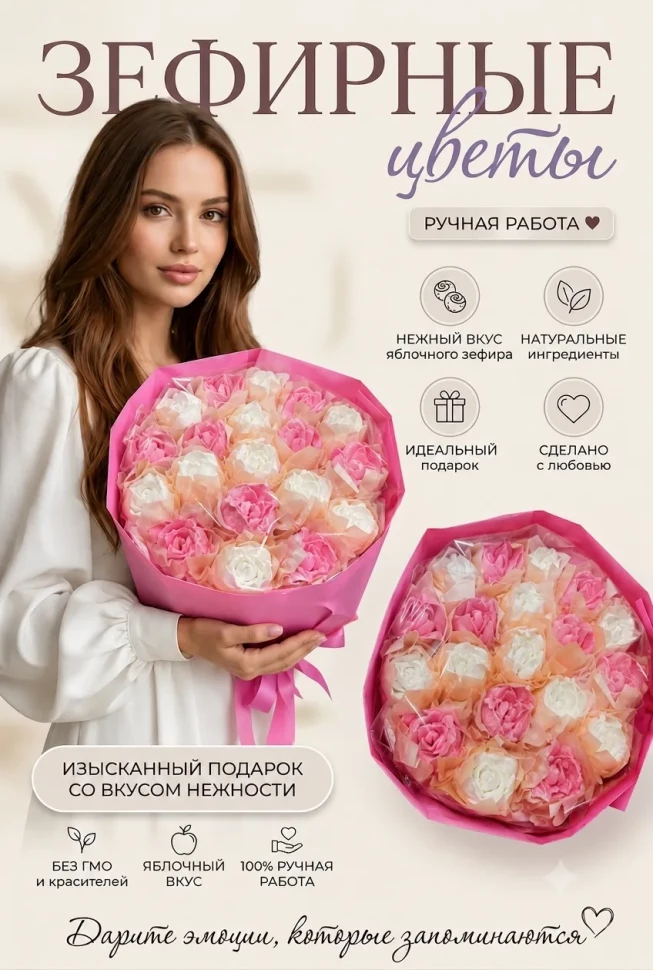  Букет Зефирный Размер XL бело-розовый,350г в Екатеринбурге