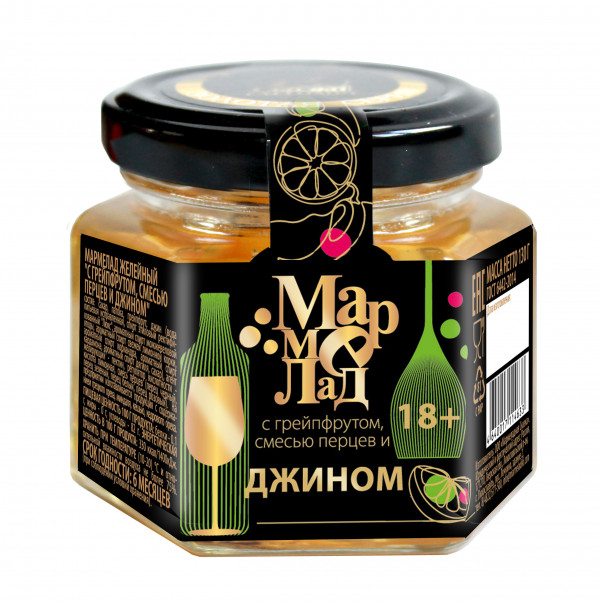 №2 Мармелад в банке "С грейпфрутом, смесью перцев и джином" 130г (18+)  в Екатеринбурге